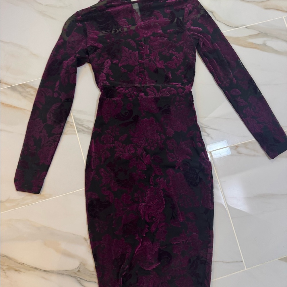 Fashion Nova Black and Purple Long Sleeve Dress